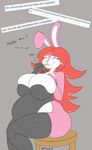  2017 belly big_belly big_breasts blush breasts clothing comments eating eyes_closed female food fur hair huge_breasts hyper hyper_belly lagomorph legwear macaroni_and_cheese mammal overweight pink_fur rabbit red_hair spoon stockings thick_thighs vant_talon wide_hips 