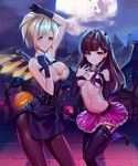  bikini_top cleavage d.va dress halloween heels horns kuromomo mercy_(overwatch) overwatch pantyhose pointy_ears stockings thighhighs underboob wings 