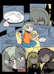  anchovy blonde_hair carpaccio casual caught comic commentary controller eating food game_console game_controller girls_und_panzer green_eyes long_hair messy_room multiple_girls open_mouth pasta pepperoni_(girls_und_panzer) playstation popora_(nene_ichido) red_eyes short_hair translated 