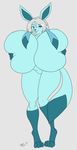 2017 anthro big_breasts breasts covering eeveelution featureless_crotch female glaceon holding_breast huge_breasts hyper hyper_breasts mammal nintendo nude pok&eacute;mon pok&eacute;mon_(species) simple_background smile solo thick_thighs tongue tongue_out vant_talon video_games 