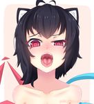  animal_ears antenna_hair asymmetrical_wings black_hair blush collarbone eyebrows_visible_through_hair face highres houjuu_nue looking_at_viewer mouse_ears nose_blush nude nuenya open_mouth red_eyes saliva short_hair solo tongue tongue_out touhou wings 