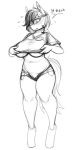  2019 anthro big_breasts blush breasts cleavage clothed clothing codpone dialogue earth_pony equine fan_character female horse mammal monochrome my_little_pony pony replica_(artist) shorts sketch solo standing sweat under_boob 