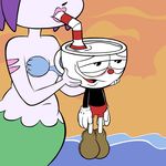  1boy 1girl animated animated_gif cala_maria_(cuphead) cuphead cuphead_(game) footwear gloves hotdiggedydemon mermaid sexually_suggestive 