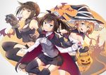  :d akizuki_(kantai_collection) alternate_costume bat_wings black_gloves black_legwear black_skirt blue_eyes braid brown_eyes brown_hair candy cape clothes_writing food garter_straps gloves hachimaki hair_flaps hair_ornament halloween_basket halloween_costume hat hatsuzuki_(kantai_collection) headband jack-o'-lantern kantai_collection liking lollipop long_hair long_sleeves multiple_girls open_mouth paws pleated_skirt propeller_hair_ornament purple_eyes short_hair skirt smile teruzuki_(kantai_collection) thighhighs twin_braids white_gloves wings witch_hat wolf_paws 