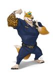  2017 anthro belt biceps canine clothed clothing digital_media_(artwork) dingo fully_clothed fur furrybob male mammal muscular muscular_male one_eye_closed police_uniform tattoo uniform wink 