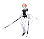  1other absurdres commentary_request cosplay dual_wielding elbow_gloves forehead_jewel gem_uniform_(houseki_no_kuni) gloves highres holding houseki_no_kuni looking_at_viewer necktie ori_(pixiv3776782) pale_skin pearl_(steven_universe) short_hair short_shorts shorts simple_background solo sparkle steven_universe sword thighhighs weapon white_background white_gloves white_legwear 