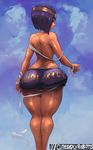  ass bandages bare_back bare_shoulders budget_sarashi circlet clothes_writing curvy cutesexyrobutts from_behind highres menat purple_hair sarashi short_hair short_shorts shorts skindentation solo street_fighter street_fighter_v tan tanline thick_thighs thighs topless tumblr_username wide_hips 
