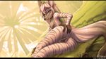  2017 anthro anus black_bars breasts butt canine digital_media_(artwork) female fur grass hair iontoon long_hair looking_at_viewer mammal nipples pink_hair presenting presenting_hindquarters pussy pussy_juice sitting solo striped_fur stripes tan_fur yellow_eyes 