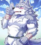 2017 anthro biceps big_muscles canine male mammal muscular muscular_male nude pecs simple_background urakata5x wolf 