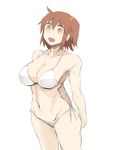 :d bare_arms bare_shoulders bikini breasts cowboy_shot empty_eyes fate/grand_order fate_(series) fujimaru_ritsuka_(female) hair_between_eyes large_breasts navel one_side_up open_mouth red_hair riyo_(lyomsnpmp)_(style) short_hair side-tie_bikini simple_background sketch smile solo standing swimsuit white_background white_bikini yellow_eyes zekkyon 