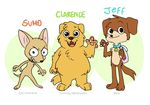  alternate_species anthro backpack blue_eyes brown_eyes brown_fur bunonii canine cartoon_network chest_tuft chihuahua clarence claws collar dog fangs flat_colors floppy_ears fur golden_retriever group jeff_(clarence) looking_at_viewer male mammal open_mouth pawpads simple_background slightly_chubby spiked_collar spikes standing sumo_(clarence) tan_fur teeth text toony tuft waving yellow_fur young 
