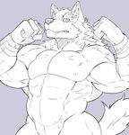 2017 abs anthro biceps big_muscles canine male mammal monochrome muscular muscular_male nude pecs simple_background urakata5x wolf 