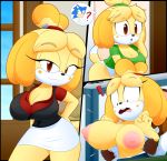  2018 animal_crossing anthro areola big_breasts blush breasts canid canine canis clothed clothing dog female fur hair huge_breasts isabelle_(animal_crossing) mammal nintendo nipples open_mouth shih_tzu slickehedge smile sonic_(series) topless video_games 