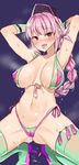  :d absurdres armpits arms_behind_head arms_up bad_id bad_pixiv_id bangs bikini blush boots braid breasts commentary_request condom covered_nipples fate/grand_order fate_(series) florence_nightingale_(fate/grand_order) goyain hat heart heart-shaped_pupils heavy_breathing highres large_breasts long_hair looking_at_viewer navel open_mouth pink_hair red_eyes single_braid smile spread_legs squatting stomach sweat swimsuit symbol-shaped_pupils thigh_boots thighhighs tongue tongue_out trick_or_treatment used_condom 