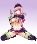  alice_r_3 belt bikini black_footwear boots braid breasts fate/grand_order fate_(series) florence_nightingale_(fate/grand_order) full_body garter_straps gloves green_gloves green_legwear hat large_breasts layered_bikini long_hair looking_at_viewer microskirt multicolored multicolored_bikini multicolored_clothes nurse_cap pink_hair pussy red_eyes revealing_clothes see-through short_sleeves shrug_(clothing) side-tie_bikini sitting skirt solo spread_legs stethoscope swimsuit syringe thigh_boots thighhighs trick_or_treatment wariza 
