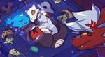  2017 blue_scales brothers candy claws clothed clothing costume cubone cute detailed_background digimon digital_media_(artwork) dragon duo fan_character food giramon guilmon halloween hi_res holidays hug hybrid ladynoface96 lizard male markings nintendo pok&eacute;mon pok&eacute;mon_(species) reptile scales scalie sibling sleeping sol_(character) sven_(character) sven_the_giramon toe_claws toto_(character) totodice1 vee4eva veemon video_games 