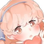  aone_hiiro blush brown_eyes curly_hair fire_emblem fire_emblem_echoes:_mou_hitori_no_eiyuuou hairband heart jenny_(fire_emblem) open_mouth pink_hair portrait simple_background solo white_background 