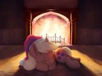 2018 anontheanon applejack_(mlp) blonde_hair christmas cutie_mark equine eyes_closed fireplace friendship_is_magic hair hat hi_res holidays horse inside mammal my_little_pony on_ground pony santa_hat sleeping solo 