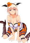  absurdres animal_ears bat_ears blonde_hair blue_eyes blush boots breasts cleavage collarbone halloween halloween_costume hanna-justina_marseille highres i-tooo large_breasts looking_at_viewer navel pumpkin_hat simple_background skirt smile solo strike_witches white_background world_witches_series 