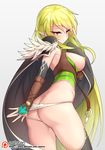 artist_name ass bangs black_cape black_legwear blonde_hair blush breasts breasts_outside bridal_gauntlets brown_eyes butt_crack cape closed_mouth elsword eyebrows_visible_through_hair feather_trim from_behind green_hair grey_background heart heart-shaped_pupils large_breasts leaning_forward leather legs_apart long_hair looking_at_viewer looking_back md5_mismatch medium_breasts night_watcher_(elsword) nipples panties panty_pull pointy_ears rena_(elsword) revision shoulder_pads simple_background solo symbol-shaped_pupils thighhighs thighs tsurime underwear undressing very_long_hair waero watermark web_address white_panties 