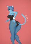  2017 5_fingers anime anthro blue_eyes blue_fur blue_hair breasts bunny_costume butt cartoon_network cat clothed clothing costume crop_top feline female fishnet fur hair hand_on_butt hi_res leotard long_tail looking_at_viewer looking_back mammal meetworp nicole_watterson portrait pose presenting presenting_hindquarters rear_view shirt short_hair simple_background smile solo standing the_amazing_world_of_gumball v_sign 