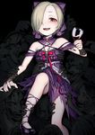  absurdres bags_under_eyes black_background blonde_hair bow brown_eyes cup dress drinking_glass hair_bow hair_over_one_eye halloween highres idolmaster idolmaster_cinderella_girls idolmaster_cinderella_girls_starlight_stage jewelry moser necklace shirasaka_koume short_hair skull solo_focus wine_glass zombie 