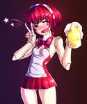  &gt;_o alcohol artist_request beer beer_mug dorothy_(va-11_hall-a) headband microskirt miniskirt one_eye_closed panties pantyshot pantyshot_(standing) pink_eyes pink_hair ribbon robot robot_joints skirt standing symbol-shaped_pupils tank_top underwear v va-11_hall-a 