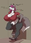  ! ... 2017 4_toes 5_fingers animal_genitalia anthro anuv big_breasts big_tail biped black_nose black_penis breasts canine claws cleavage clothed clothing dickgirl digital_media_(artwork) dipstick_tail dressing english_text fangs fluffy fluffy_tail fox freebird11 front_view fur grey_bottomwear grey_claws grey_clothing grey_fur grey_pants grey_tail hair hi_res intersex long_tail mammal multicolored_fur multicolored_tail nipple_bulge nipple_slip pants penis penis_tip pink_eyes pink_hair plantigrade red_clothing red_shirt red_topwear sheath short short_hair snout solo standing teeth text toe_claws toes two_tone_fur two_tone_tail voluptuous white_fur white_tail 