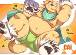  belly bulge cai1448331577 canine clothing cusith dog invalid_tag lying male mammal nipples on_back overweight paws scarf tokyo_afterschool_summoners underwear 