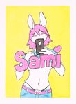  2013 clothed clothing female lagomorph mammal misterkittens phone rabbit solo traditional_media_(artwork) watercolor_(artwork) 