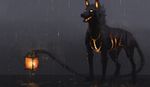  ambiguous_gender black_nose canine digital_media_(artwork) feral glowing glowing_eyes jademere lantern mammal open_mouth raining solo standing 