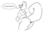  2017 ambiguous_gender anthro big_butt butt fur hi_res komponi looking_back mammal monochrome nude open_mouth rodent simple_background smile solo squirrel teeth thick_thighs thumbs_up white_background wide_hips 