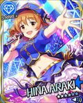  araki_hina blush brown_eyes brown_hair card_(medium) character_name dress idolmaster idolmaster_cinderella_girls microphone short_hair singing smile stars 