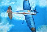  above_clouds absurdres acrylic_paint_(medium) aircraft airplane calligraphy_brush_(medium) cloud commentary_request day flying hayashi_toshihiro helmet highres imperial_japanese_navy military outdoors solo traditional_media 