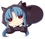  :&lt; animal_ears blue_hair blush_stickers boa_(brianoa) chibi closed_mouth controller cosplay eyebrows_visible_through_hair game_controller highres himouto!_umaru-chan jitome kagetsu_tooya komaru komaru_(cosplay) len looking_at_viewer lying melty_blood on_stomach red_eyes solo transparent_background tsukihime 