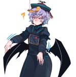  blue_hair blush clothed clothing female hair hat humanoid jiangshi membranous_wings not_furry nyong_nyong pink_eyes pointy_ears remilia_scarlet short_hair solo sweat sweatdrop touhou vampire wings 