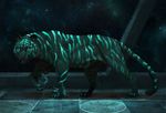  2017 ambiguous_gender black_fur black_nose claws digital_media_(artwork) feline feral fur green_eyes green_fur jademere mammal paws solo space tiger 
