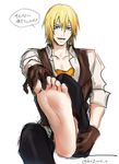  1boy barefoot blonde_hair blue_eyes dash10 eizen_(tales) feet male_focus naughty_face presenting solo tagme tales_of_(series) tales_of_berseria toes 