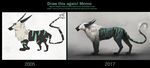  2005 2017 ambiguous_gender black_nose digital_media_(artwork) feral fur hybrid jademere meme paws simple_background solo striped_fur stripes white_fur 