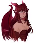  alternate_color animal_ears bangs bare_shoulders breasts cleavage dragon_girl dragon_horns dragon_wings dress elbow_gloves eyebrows_visible_through_hair from_side gloves horns jabberwock_(monster_girl_encyclopedia) long_hair looking_at_viewer matilda_vin medium_breasts monster_girl monster_girl_encyclopedia parted_lips patreon_logo patreon_username red_dress red_eyes red_hair simple_background sketch solo white_background wings 