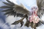  1girl armpits clo female flying harpy monster_girl navel original signature solo wings 