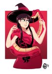  1girl amagi_yukiko black_hair persona persona_4 snake witch witch_hat 