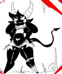  &lt;3 black_and_white_and_red bun_snn clothing cutoffs demon denim_shorts failure_succubus female hands_on_hips horn long_ears midriff shiny shorts smile spade_tail 