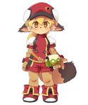  anthro blush brown_fur canine class_of_heroes clothed clothing dagasi dwarf_(coh) fur hair kemono looking_at_viewer mammal orange_hair simple_background smile solo young 