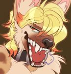  2017 anthro badhedgehog boon_digges bust_portrait collar hair hyena mammal mouth_shot multicolored_hair portrait saliva solo tongue tuft 