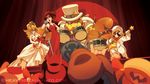  2girls band bass_guitar bowser breasts concert dress drum drum_set drumsticks electric_guitar facial_hair guitar hat instrument long_hair mario mario_(series) medium_breasts metalhanzo microphone microphone_stand multiple_boys multiple_girls music mustache pauline_(mario) playing_instrument princess_daisy princess_peach singing super_mario_bros. super_mario_odyssey toad top_hat tuxedo wario wedding_dress 