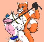  alptraum_wolfie bdsm benji_zero_devos bondage bound canine collar cum fox grin knot leash male male/male mammal penis sex smile wolf 