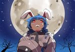  animal_ears astronaut bare_tree blue_hair bunny_ears headwear_removed helmet helmet_removed kapiten70 looking_up moon red_eyes seiran_(touhou) sky solo spacesuit star_(sky) starry_sky touhou tree 