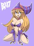  absurdres alternate_costume bare_shoulders bigdead93 blonde_hair boots breasts choker cleavage dark_magician_girl duel_monster fingerless_gloves gloves hat highres long_hair medium_breasts navel open_mouth pentacle purple_background purple_eyes purple_footwear seiza sitting smile solo toon wizard_hat yuu-gi-ou yuu-gi-ou_duel_monsters 