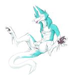  2017 4_toes animal_genitalia anus balls butt claws digital_drawing_(artwork) digital_media_(artwork) fur hair humanoid male mej nude off paws penis presenting sergal show showing simple_background smile solo toe_claws toes tongue tongue_out white_background white_fur 